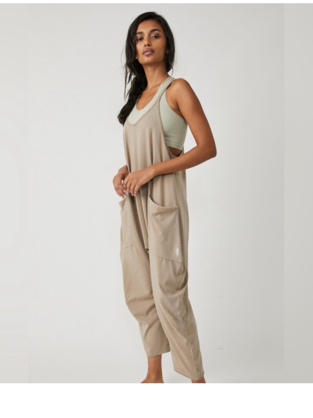 Free People Movement Relaxed Wide Leg Jumpsuit Tan XL